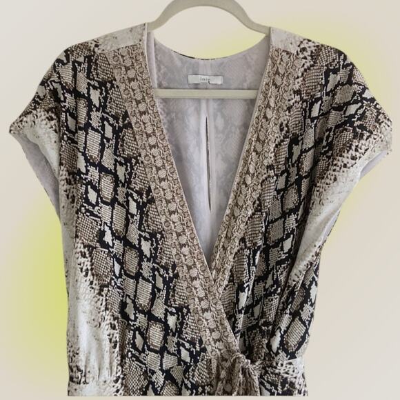 Joie True Wrap Dress Snake Python Tan Beige Bethwyn Midi Womens XL 12 - Picture 6 of 8